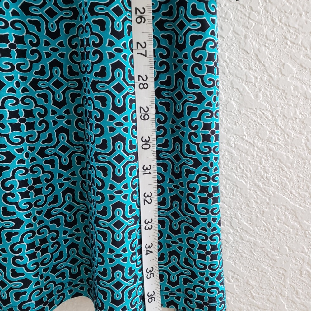 Mlle Gabrielle Black & Aqua Aztec Print Jersey Knit Belted Shift Dress - Size PL - Picture 10 of 10